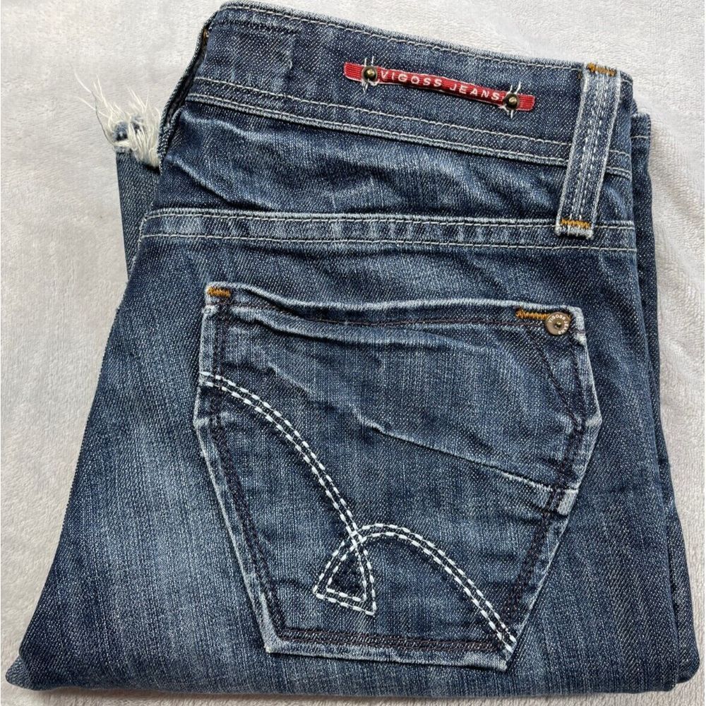 Vigoss Boot Cut Women's Jeans 5/6 28‎ (32L) Blue Distressed Stretch Dark Wash